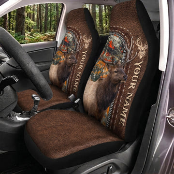 Maxcorners Personalized Name Deer Hunting Brown Leather Car Seat Covers