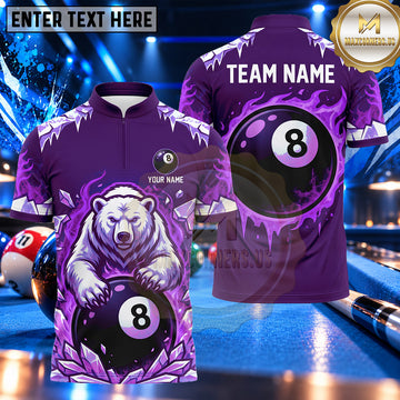 Maxcorners Polar Bear Arctic Ice 8 Ball Pool Multiple Options Personalized Name, Team Name 3D Shirt