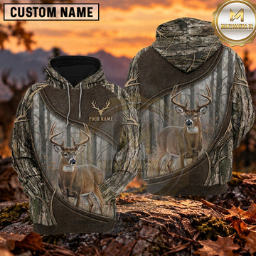 Maxcorners Deer Hunter Trophy Buck Shield Personalized Name 3D Hoodie