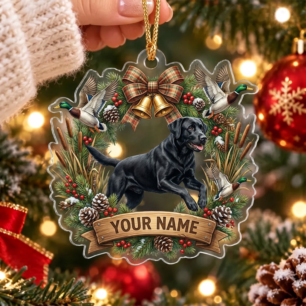 Maxcorners Black Labrador Duck Hunting Christmas Wreath Personalized Name Christmas Ornament