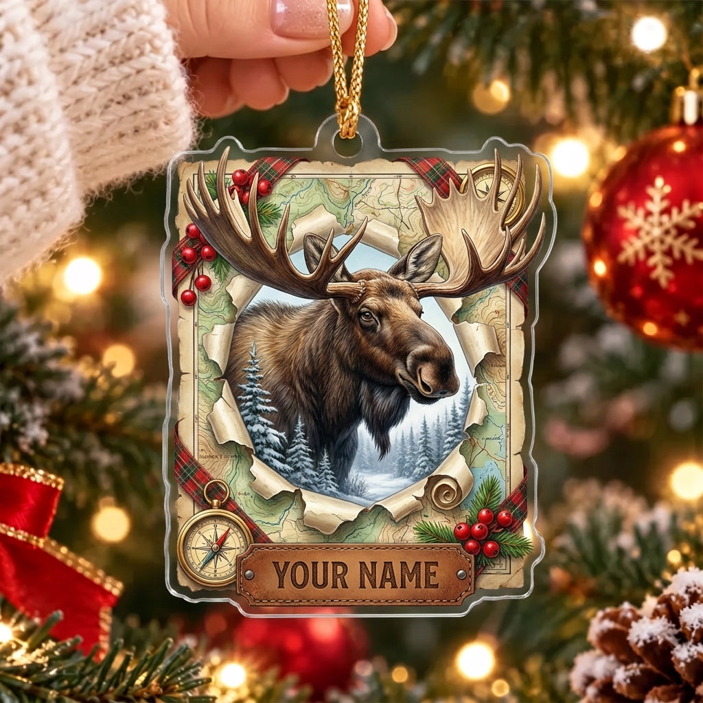 Maxcorners Moose Hunting Rustic Woodland Personalized Name Christmas Ornament