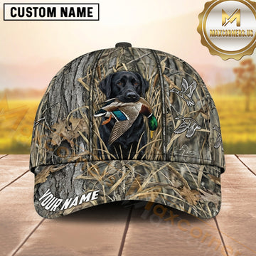 Maxcorners Classic Allover Marsh Grass Camo Duck Hunting With Dogs Multi Options Personalized Name 3D Cap