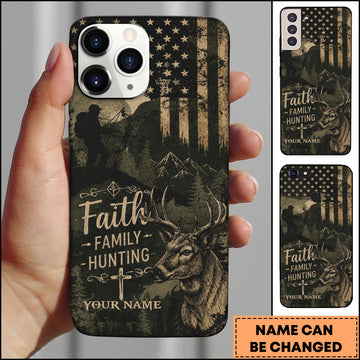 Maxcorners Hunting Faith Family Deer American Flag Personalized 3D Phone Case