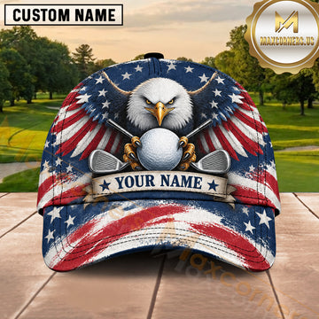 Maxcorners Golf American Eagle Flag Golf Ball Design Multiple Options Personalized Name 3D Cap