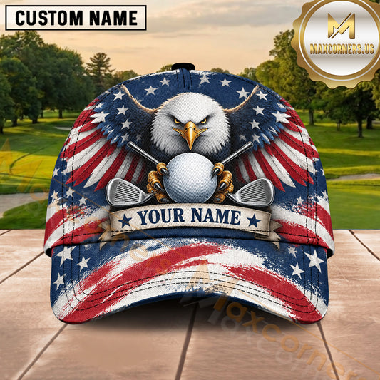 Maxcorners Golf American Eagle Flag Golf Ball Design Multiple Options Personalized Name 3D Cap