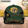 Maxcorners Luxury Forest Green Gold Accent Duck Hunting With Dogs Multi Options Personalized Name 3D Cap