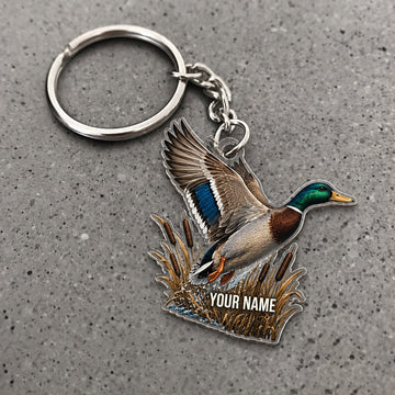 Maxcorners Mallard Duck Flying Waterfowl Design Custom Name Hunting Custom Gift 2D Flat Acrylic Ornament, Keychain