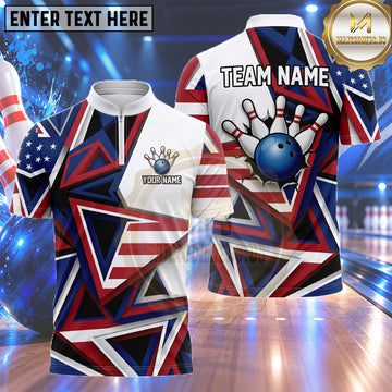 Maxcorners USA UK Bowling Jersey Patriotic Abstract Star Pattern Multiple Options Personalized Name, Team Name 3D Shirt