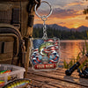 Maxcorners Patriotic American Flag Fishing Artwork Personalized Name 2D Acrylic Keychain Ornament (8 Fish Species)