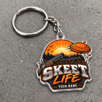 Maxcorners Personalized Skeet Life Sunset Mountains Flying Clay Target Shotgun Custom Name Trap Shooting Custom Gift 2D Flat Acrylic Ornament, Keychain