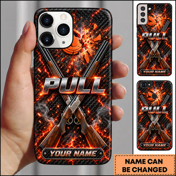 Maxcorners Trap Shooting Crossed Shotguns Fiery Orange Carbon Personalized Name 3D Phone Case