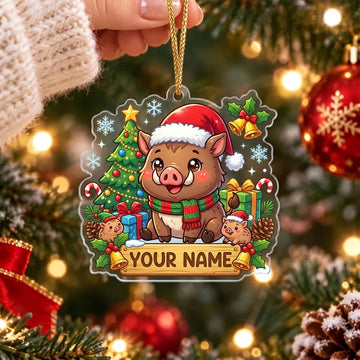 Maxcorners Cute Christmas Pig Santa Hat Personalized Name Christmas Ornament