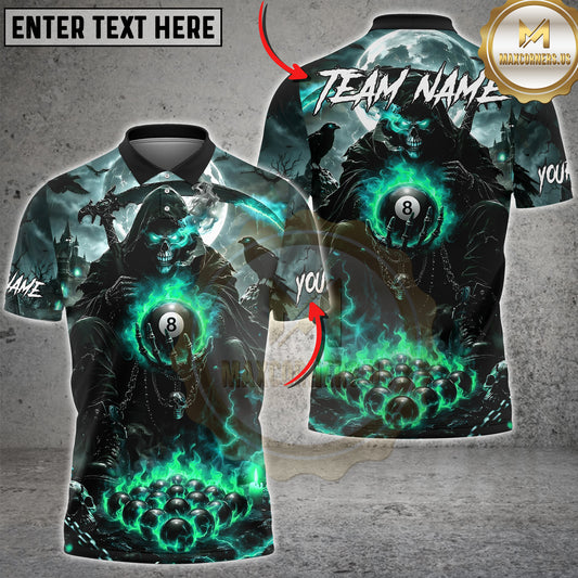 Maxcorners Billiards Grim Reaper Flaming 8 Ball Multiple Options Personalized Name, Team Name 3D Shirt