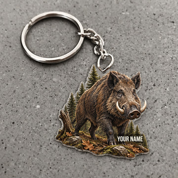 Maxcorners Wild Boar Woodland Forest Design Custom Name Hunting Custom Gift 2D Flat Acrylic Ornament, Keychain