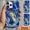 Maxcorners Personalized Fishing Phone Case with Ocean Splash, Anchor, Lure, Blue Fish Scales and Custom Name Phone Case (12 Species)
