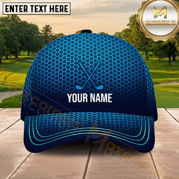 Maxcorners Golf Blue Honeycomb Crossed Clubs Personalized Name 3D Cap