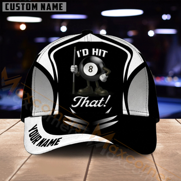 Maxcorners Billiards 8 Ball I'd Hit That Black White Multiple Options Personalized Name 3D Cap