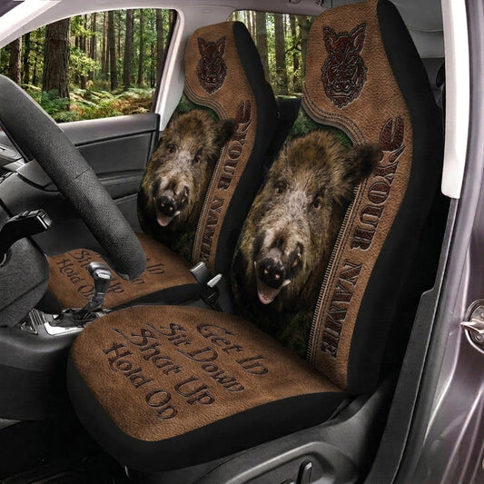 Maxcorners Bear Hunting Hold On Leather Pattern Car Seat Covers