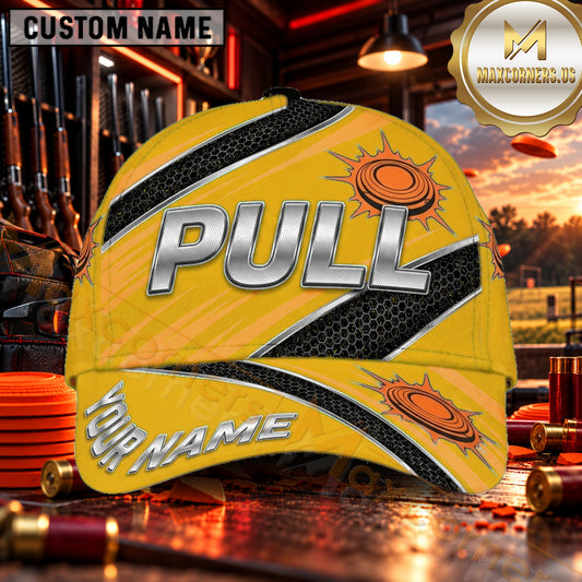 Maxcorners PULL Shotgun Blue Speed Lines Trap Shooting Personalized Name 3D Cap