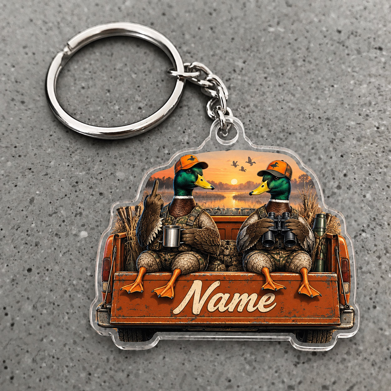 Maxcorners Mallard Duck Hunting Duo Pickup Tailgate Custom Name Trap Hunting Custom Gift 2D Flat Acrylic Ornament, Keychain