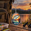 Maxcorners Retro Orange Sunset Fishing Artwork Personalized Name 2D Acrylic Keychain Ornament (8 Fish Species)