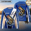 Maxcorners Fishing Shirt Blue Fish Scale Geometric Splash Multiple Options Personalized Name, Team Name 3D Long Sleeve Shirt (13 Fish Species)