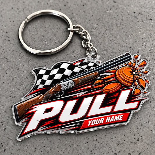 Maxcorners Pull Racing Flag Shotgun Design Custom Name Trap Shooting Custom Gift 2D Flat Acrylic Ornament, Keychain
