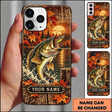 Maxcorners Fishing Autumn Lake Sunset Artwork Multiple Options Personalized Name Phone Case (13 Fish Species)