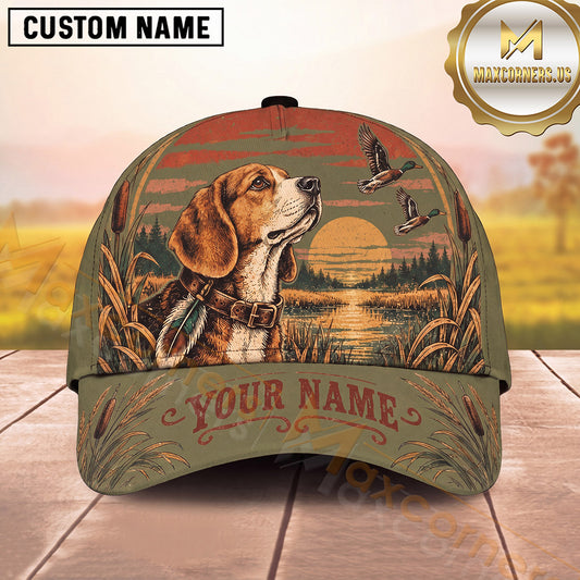 Maxcorners Duck Hunting Marshland Dog Sunset Flying Ducks Vintage Artwork Multiple Options Personalized Name 3D Cap