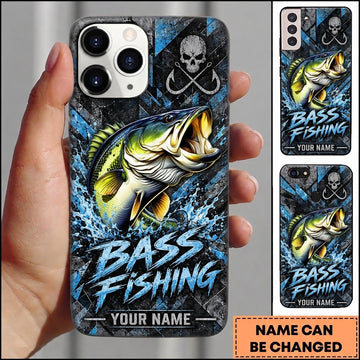 Maxcorners Fishing Skull Hook Grunge Artwork Multiple Options Personalized Name Phone Case (13 Fish Species)