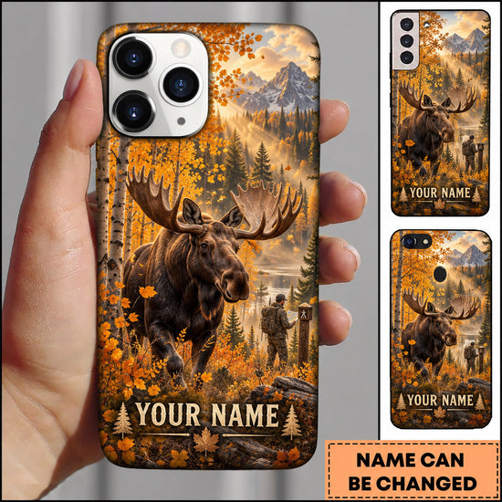 Maxcorners Moose Hunting Autumn Forest Mountain Wilderness Personalized Name 3D Phone Case