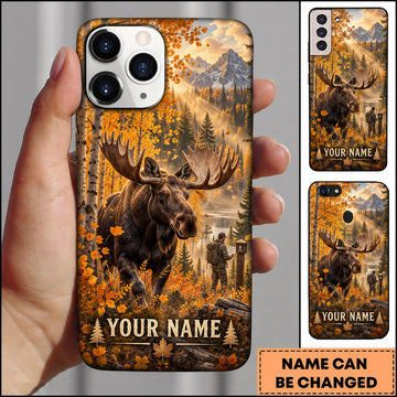 Maxcorners Moose Hunting Autumn Forest Mountain Wilderness Personalized Name 3D Phone Case