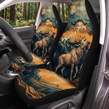 Maxcorners Elk Hunting Mountain Landscape Personalized Name Car Seat Covers