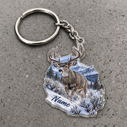 Maxcorners Whitetail Deer Snowy Mountain Scene Custom Name Trap Hunting Custom Gift 2D Flat Acrylic Ornament, Keychain