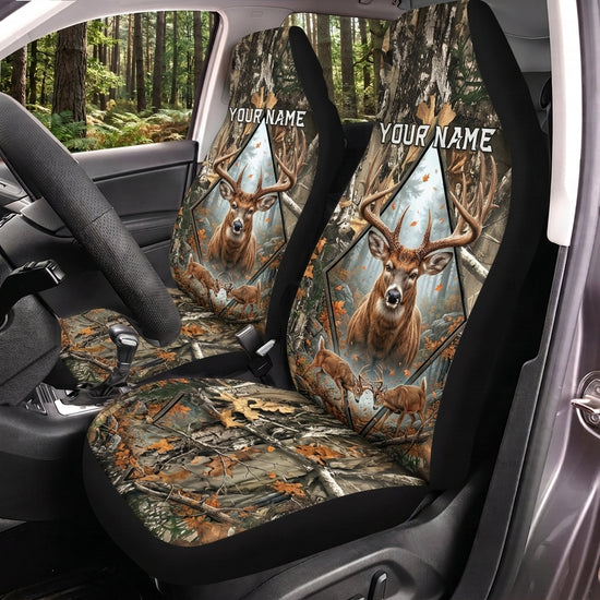 Maxcorners Deer Hunting Antler Forest Camo Personalized Name Car Seat Covers