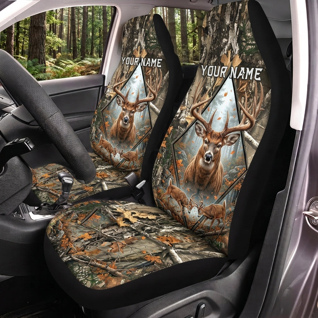 Maxcorners Deer Hunting Antler Forest Camo Personalized Name Car Seat Covers