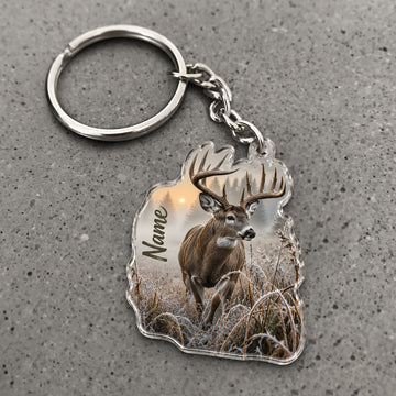 Maxcorners Whitetail Deer Misty Woodland Scene Custom Name Trap Hunting Custom Gift 2D Flat Acrylic Ornament, Keychain