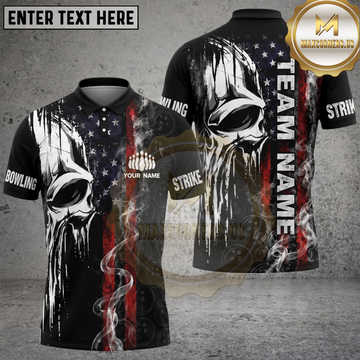 Maxcorners Bowling Skull American Flag Grunge Multiple Options Personalized Name, Team Name 3D Shirt