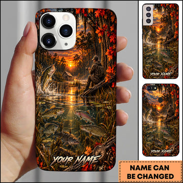 Maxcorners Freshwater Fishing Bass Trout Pike Underwater Lake Sunset Multiple Options Personalized Name Phone Case