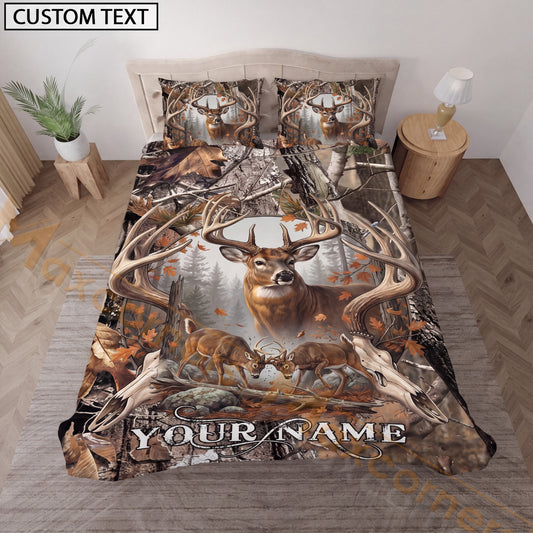 Maxcorners Custom Name Whitetail Deer Bedding Set, Woodland Camo Buck Hunting Bedding, Personalized Deer Hunter Gift for Hunter