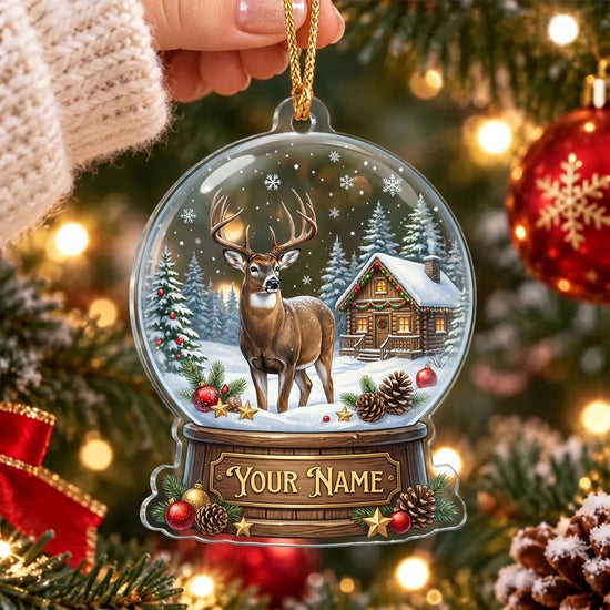 Maxcorners Whitetail Deer Winter Snow Globe Personalized Name Christmas Ornament