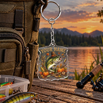 Maxcorners Autumn Leaves Fishing Artwork Personalized Name 2D Acrylic Keychain Ornament (8 Fish Species)