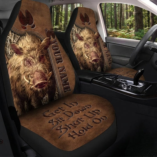 Maxcorners Moose Hunting Hold On Brown Leather Car Seat Covers
