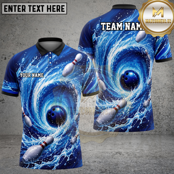 Maxcorners Bowling Shark Ocean Vortex Multiple Options Personalized Name, Team Name 3D Shirt