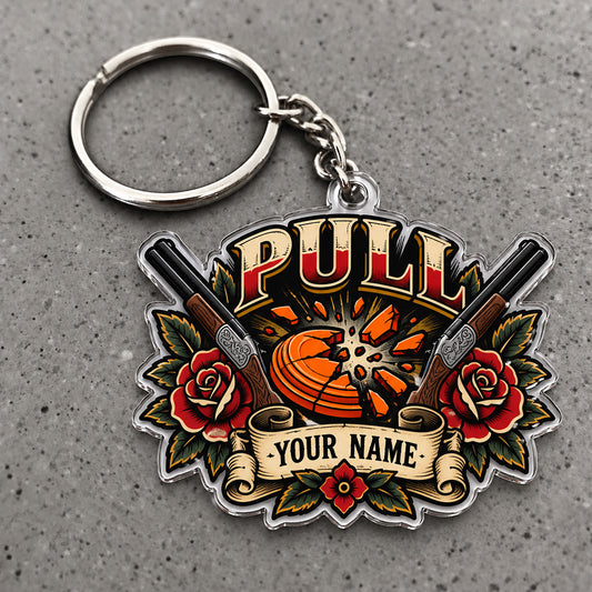 Maxcorners Pull Crossed Shotguns Rose Crest Custom Name Trap Shooting Custom Gift 2D Flat Acrylic Ornament, Keychain