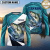 Maxcorners Fishing Shirt Turquoise Water Swirl Fish Scale Pattern Multiple Options Personalized Name, Team Name 3D Long Sleeve Shirt (13 Fish Species)