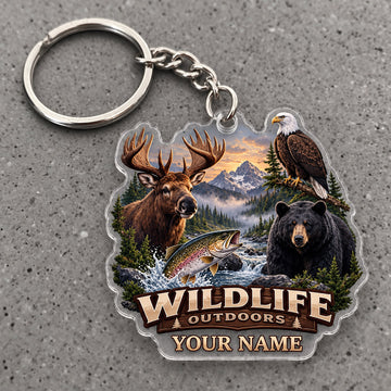 Maxcorners Wildlife Outdoors Moose Eagle Bear Landscape Custom Name Trap Hunting Custom Gift 2D Flat Acrylic Ornament, Keychain