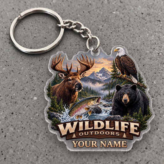 Maxcorners Wildlife Outdoors Moose Eagle Bear Landscape Custom Name Trap Hunting Custom Gift 2D Flat Acrylic Ornament, Keychain