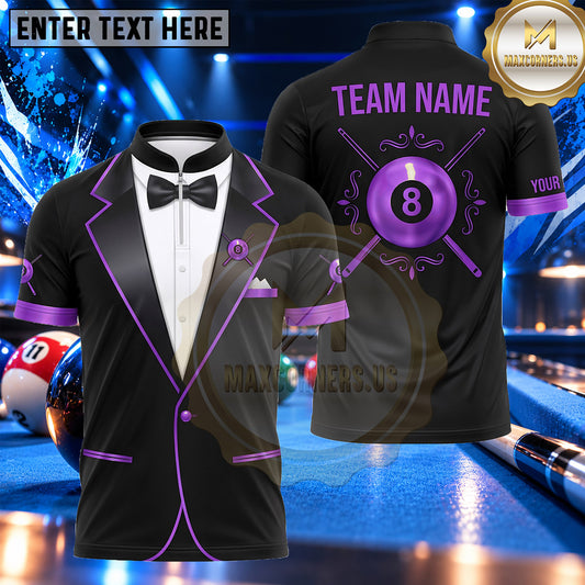 Maxcorners Elegant Tuxedo Bow Tie 8 Ball Pool Multiple Options Personalized Name, Team Name 3D Shirt