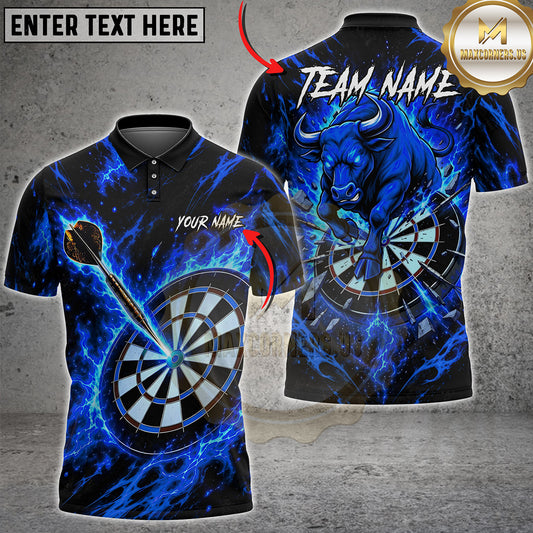 Maxcorners Darts Shirt Charging Bull Flaming Dartboard and Dart Multiple Options Personalized Name, Team Name 3D Shirt